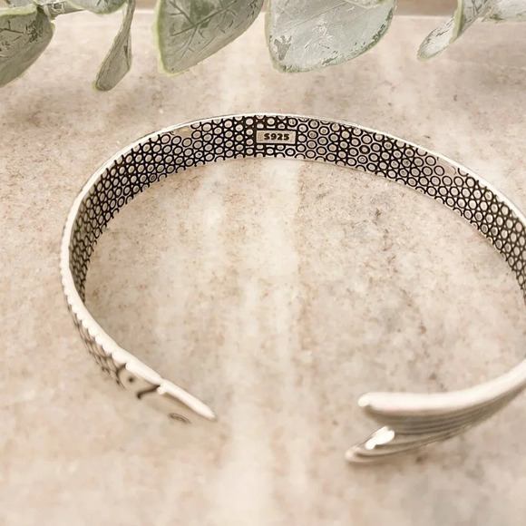 925 Sterling Silver Cuff Bracelet Fish Bracelet Modern Silver Bangle Bracelet - Picture 4 of 8